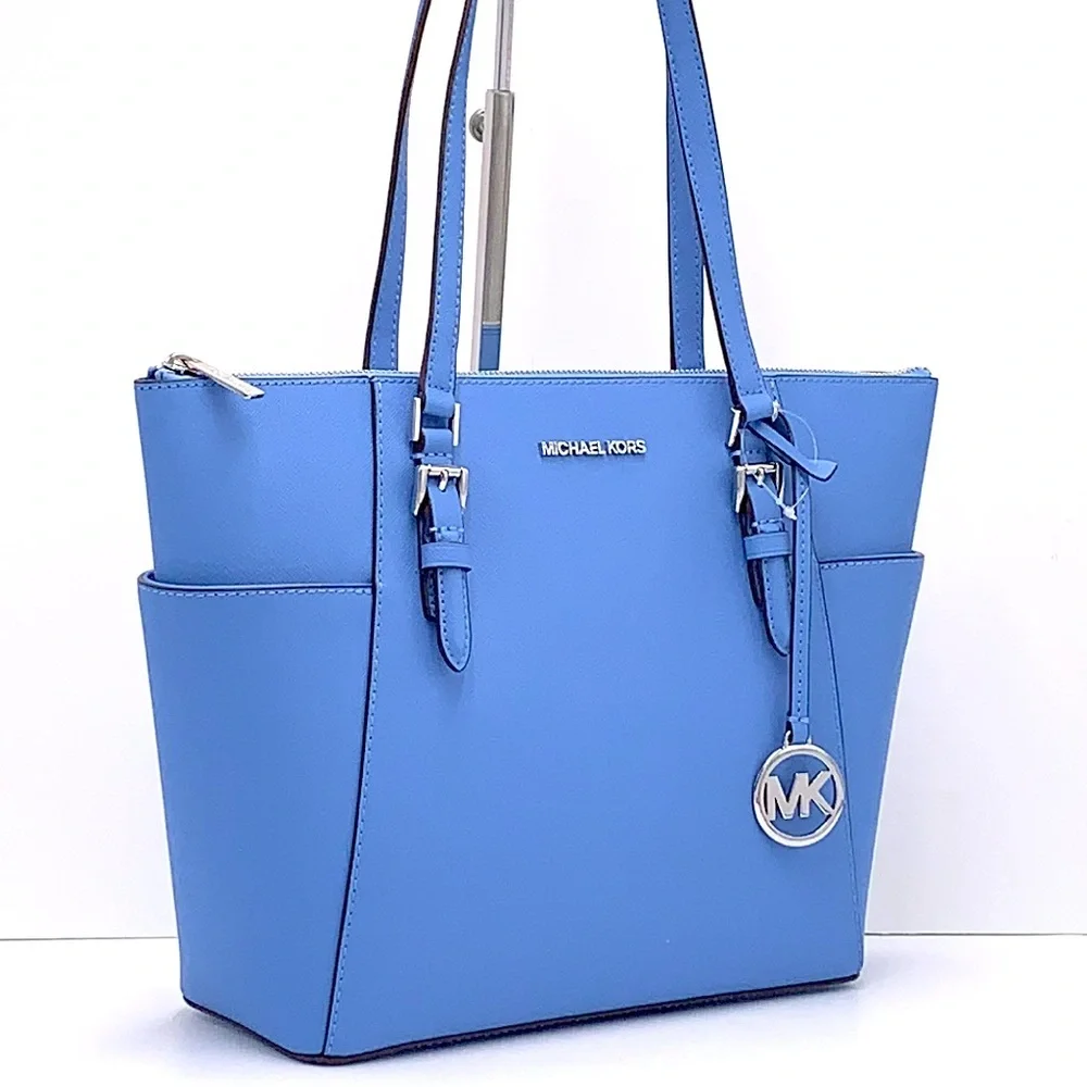 MICHAEL KORS Jet Set Large Crossgrain Leather Top-Zip Charlotte Tote Bag NWT